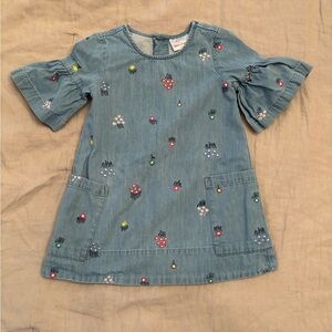 Hanna Andersson Light Blue Jean Dress with Floral Details / Girls Size 3